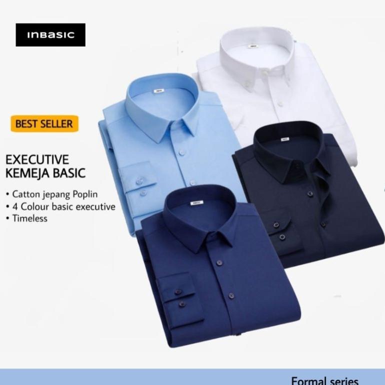 Diskon Inbasic - Kemeja Pria Formal Basic Polos Lengan Panjang Dewasa Tidak Mudah Kusut Executive