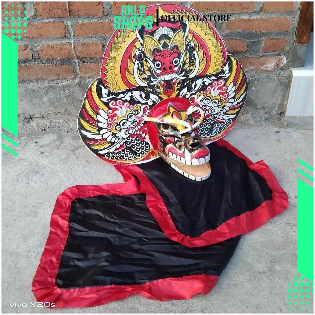 Mainan topeng barongan anak tradisional caplokan devil spon kecil anak 2-4 tahun kucing kain panjang