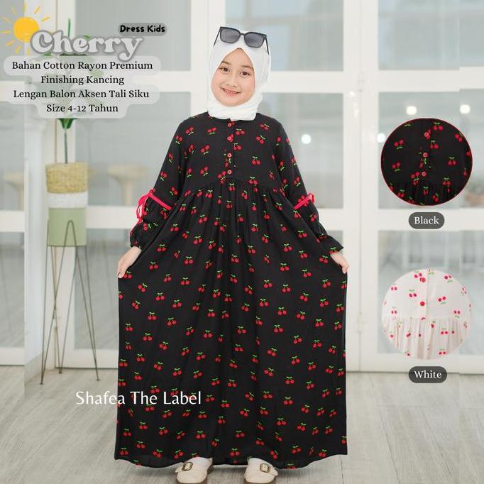 Homey Dress Kids Usia 4-12 Tahun Motif Cherry - Gamis Anak Perempuan Motif Cherry Bahan Katun Rayon 