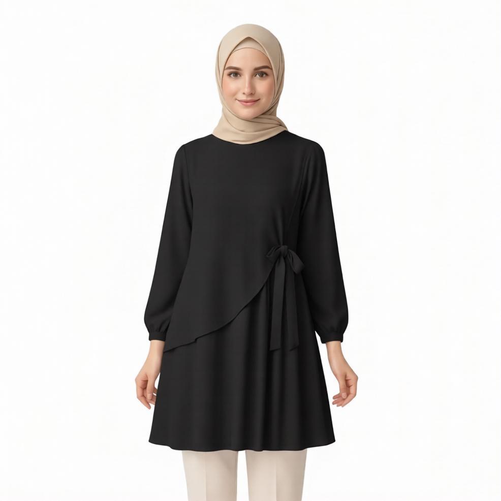 PREMIUM Tunik Ruffle & Tali Samping Kiri Anggun Elegan Modern Simple Stylish Fashionable OOTD Muslim
