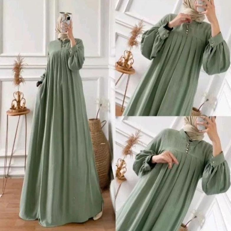 Promo  ( Bayar Di Tempat) Salsa Maxy Dress Crinkle Airflow Gamis Jumbo Ld 110 Bisa Busui Gamis Konda