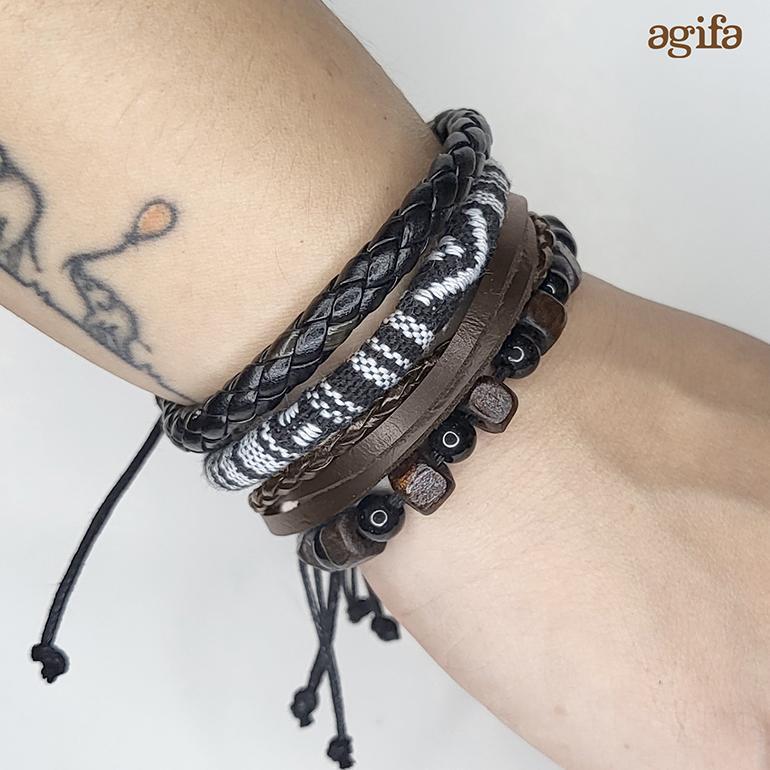 READY STOCK GMT4D Gelang Multilayer Set isi 4 pcs - Gelang Pria Etnik, Vintage, Retro Style