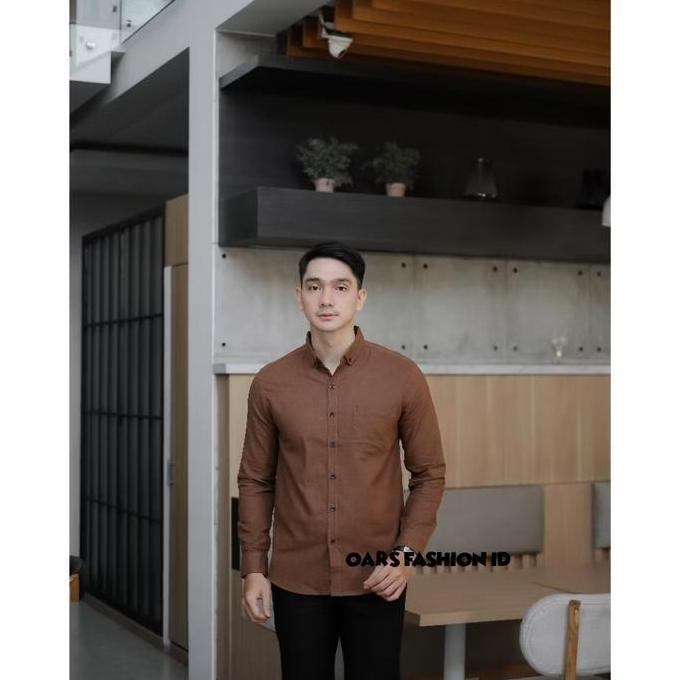 Jassminaa - Kemeja Polos Warna Denim Bahan Katun Lengan Panjang Pendek Pria Casual Slimfit Jumbo Hem