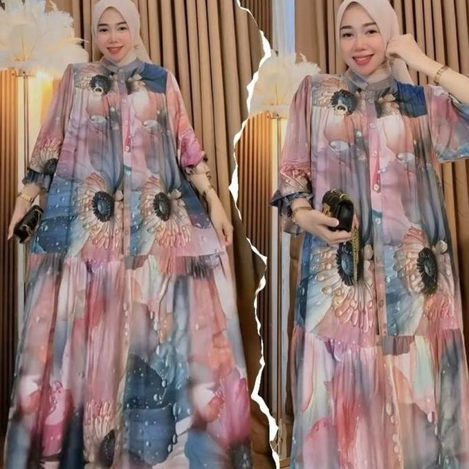 ovanjami90 - mfq//dewina dress rayon motif premium terbaru gamis cewek kain adem motif kekinian mode