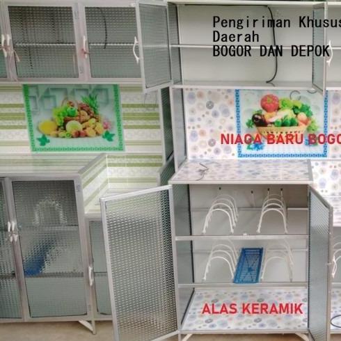 Promo Lemari Piring Rak Piring Kaca 3 Pintu Alas Keramik Magic Seng Bogor
