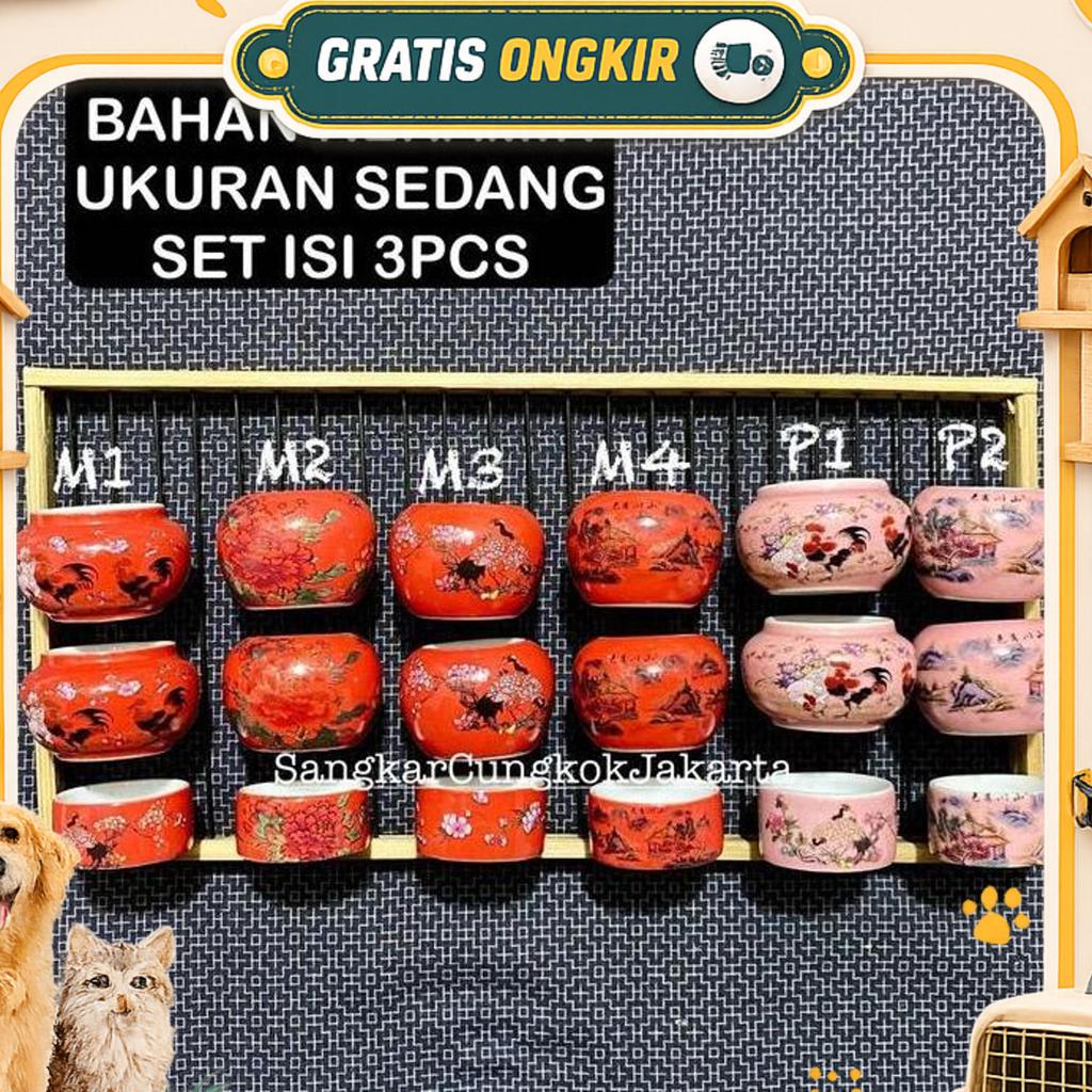 Cepuk Cungkok Keramik Sedang Tieumi Branjangan Pleci Set 3Pcs