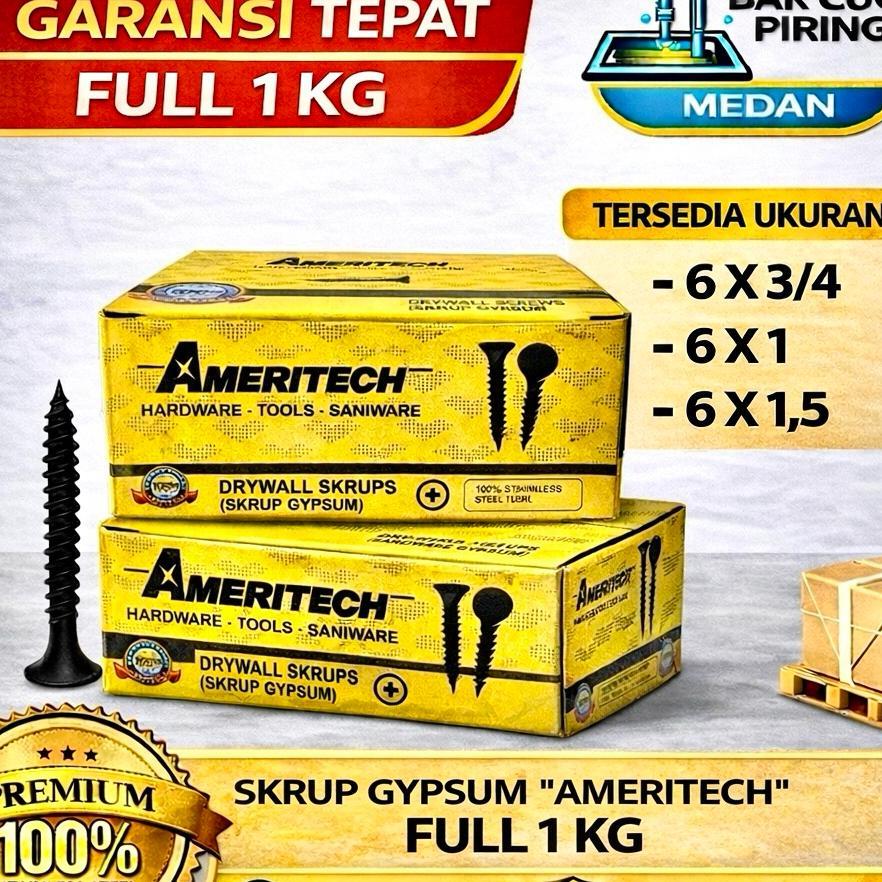 Skrup Gypsum Hitam 1Kg/ Baut Skrup Kayu Drywall/Sekrup Gypsum Ameritech Full 1Kg