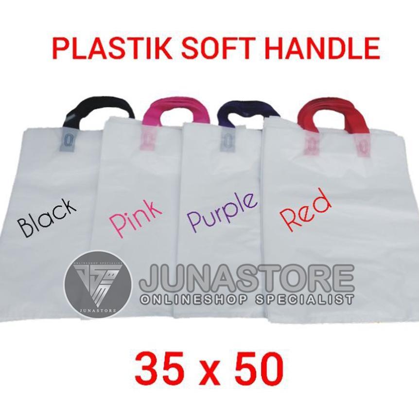 Plastik Shopping Bag / Plastik Soft Handle Kantong Putih Rea 35X50