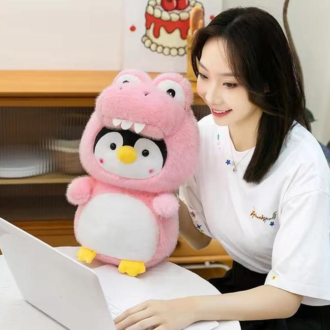 Mainan Boneka Beruang Penguin Kartun Lucu Topi Penyembuh Super Lembut Batch Bantal Tidur Katak Hiu