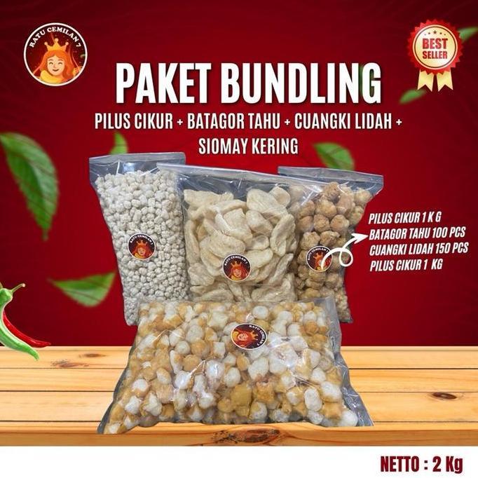 Paket Hemat 4 Varian Topping Seblak Cuanki Lidah 150pcs Batagor Tahu 100pcs Pilus Cikur 1kg Siomay M