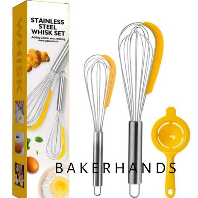 HARGA DISC - Whisker Spatula set + free egg separator/ whisk set stainless