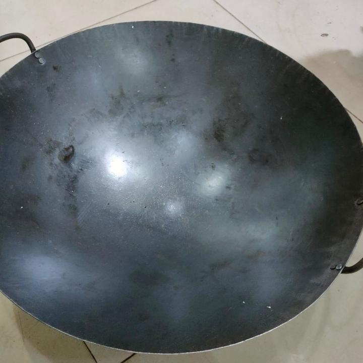 Kuali/Wajan/Wok Nasi Goreng Plat Hitam Baja Uk 45 Cm Tebal