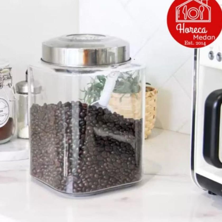 Toples Kaca Dlx Segi Kedap Udara / Glass Canister Dlx With Seal Lid Cafe / Kafe A 6 Liter, B 9 Liter