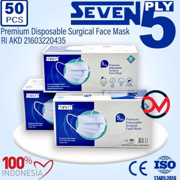 Masker Seven Premium Surgical 5ply isi 50 / Masker Medis Earloop 5 ply