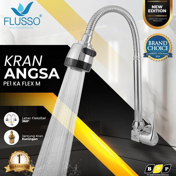 Danssvaganza - KRAN DAPUR Cuci Piring Fleksibel 1/2" inch Tembok FLUSSO Jantung Kuningan Bergaransi 