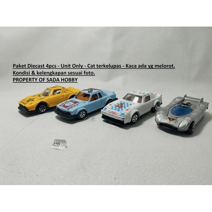 PAKET 4PCS VINTAGE DIECAST HIGH SPEED LANCIA STRATOS MAZDA RX-7 MERCEDES 450 SLC UNIT ONLY JUNK CADA