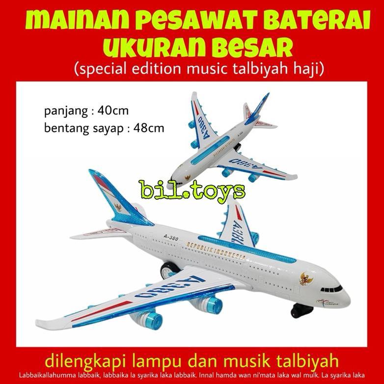 TERLARIS MAINAN ANAK PESAWAT BATERAI BESAR A380 LAMPU DAN MUSIK HAJI PESAWAT HAJI MAINAN PESAWAT BO 