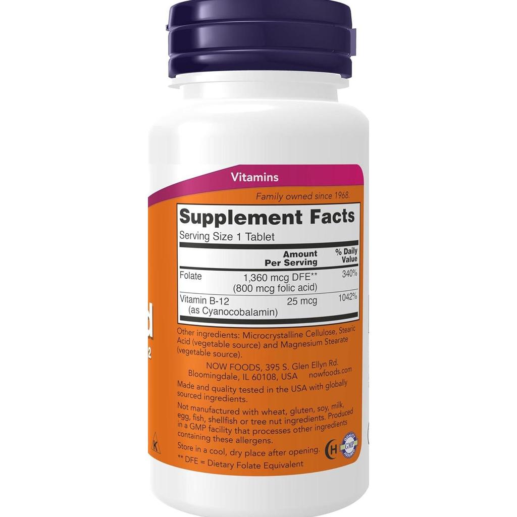 Now Foods Folic Acid 800Mg 250 Capsules Vitamin B12 B-12 B-Complex - Original