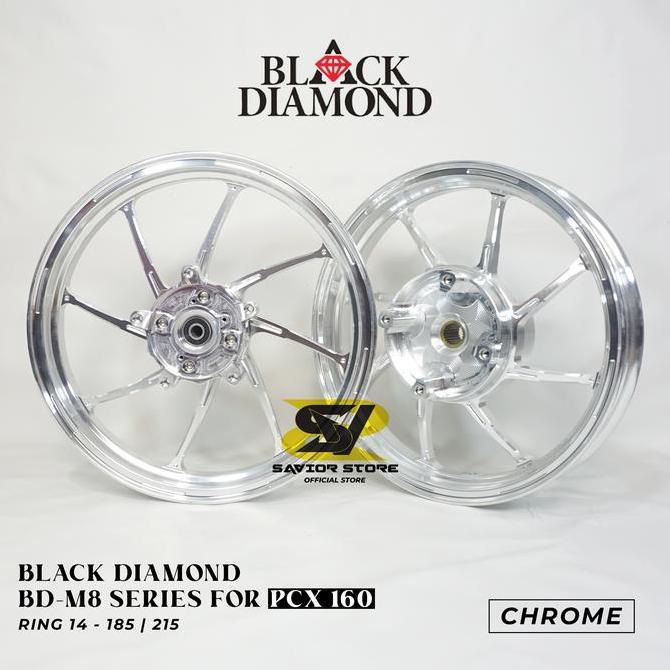 Terlaris Black Diamond Velg Motor Bd-M8 Palang 8 Ring 14 Lebar Depan 185 Belakang 215 Velg Pelek Vel