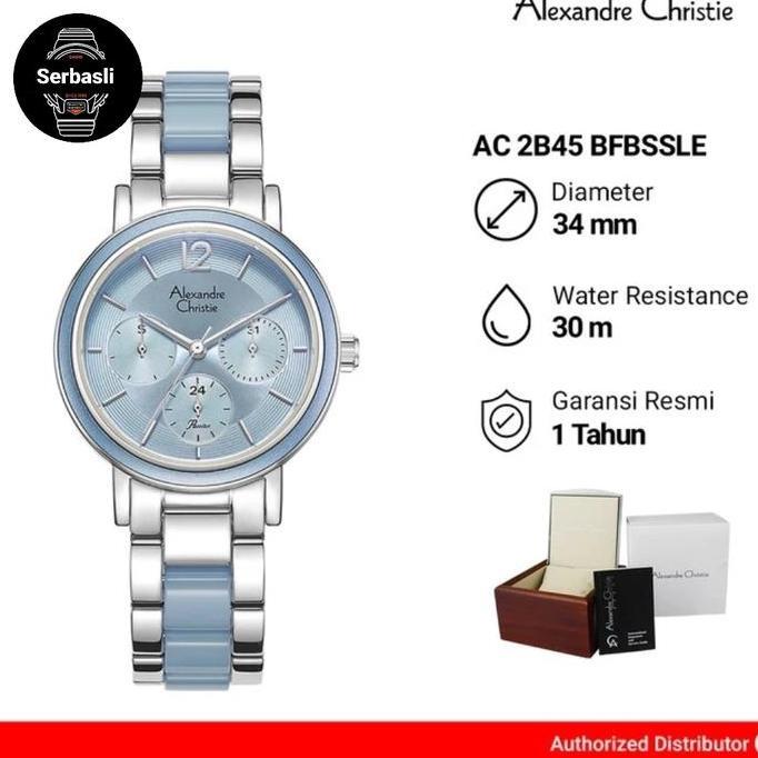 Jam Tangan Wanita Alexandre Christie Multifunction AC 2B45 BFBSSLE Blue Dial Silver Dual Tone Stainl