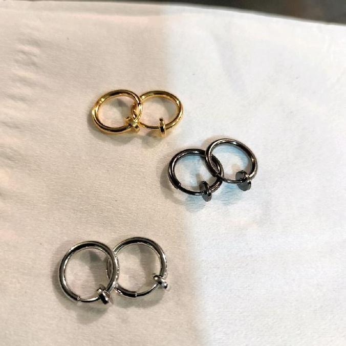 Anting Hoop Jepit Perr Peerr Tindik Piercing Klip Titanium Silver Hitam Gold Polos Telinga dan Hidun
