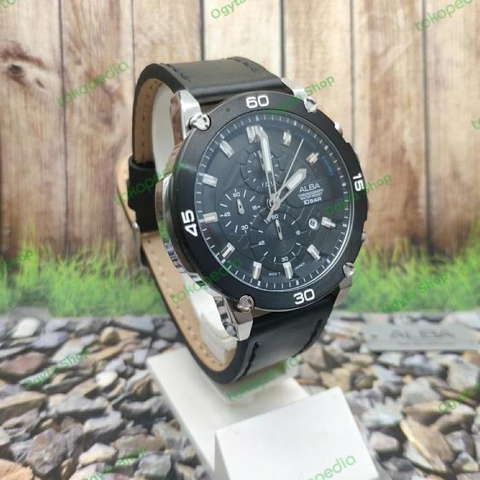 ALBA Chronograph Jam Tangan Pria Strap Kulit Hitam AM3741X1 Original