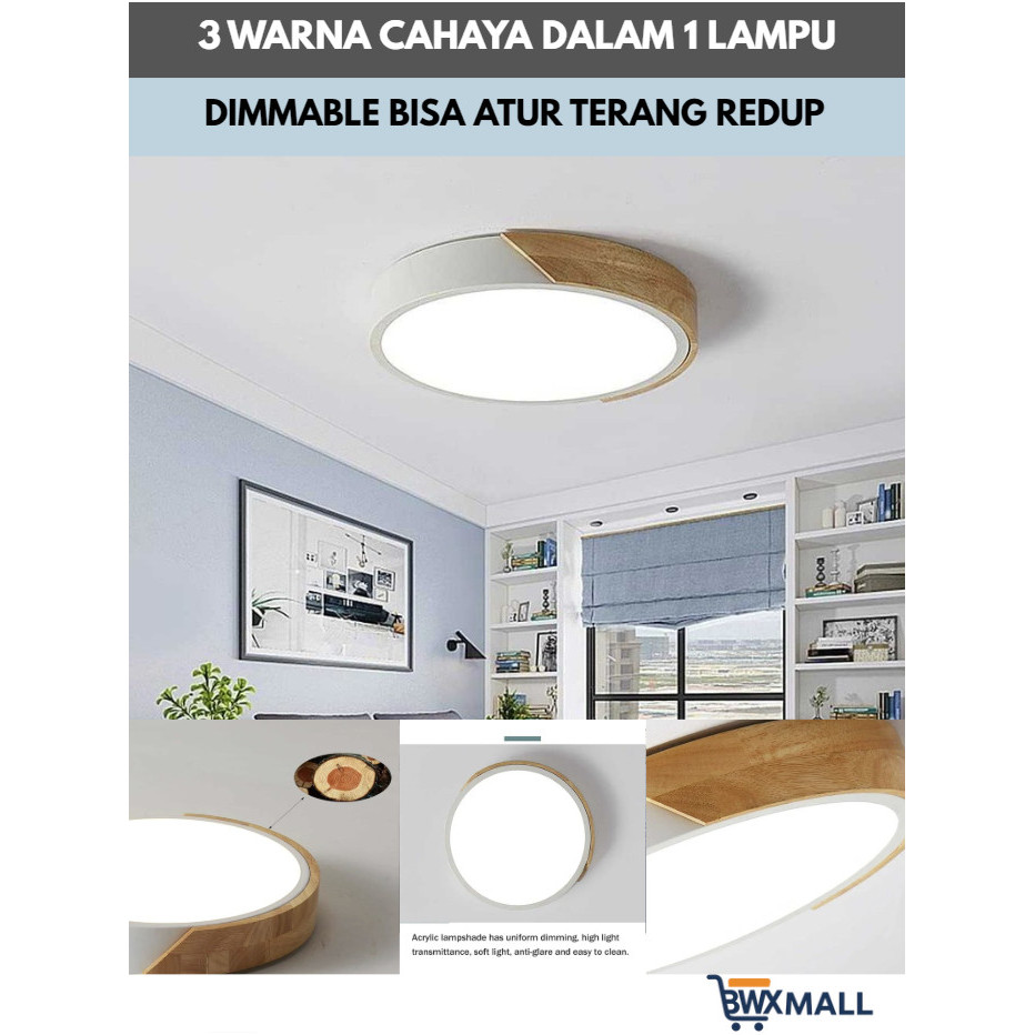 Lampu Plafon Kayu Minimalis FEDIMA LED Ceiling Light 40W 30cm Dimmable 3 Warna Remote Control Lampu 