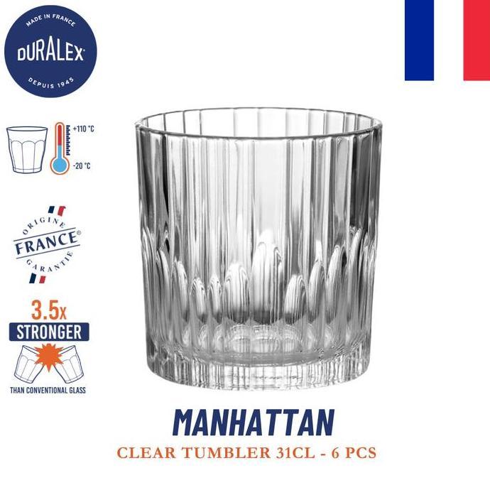 Duralex Manhattan Gelas Kopi uk 310 ml ( tempered glass ) - Set of 6