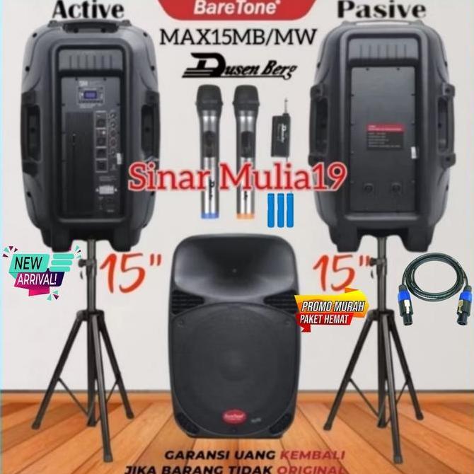 fahmifahstore / Paket Speaker Aktif / Pasif BareTone 15 Inch Original 2 Mic Wireless Diskon