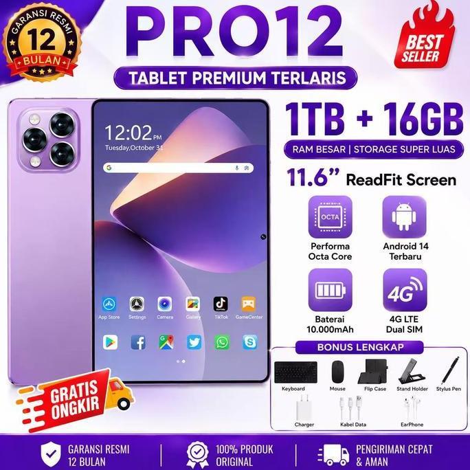 IKAPP99 - FREE TABLET 2-IN-1 DENGAN KEYBOARD, MOUSE, CASING PELINDUNG, DAN STYLUS  PRO12 11.6" INCH 