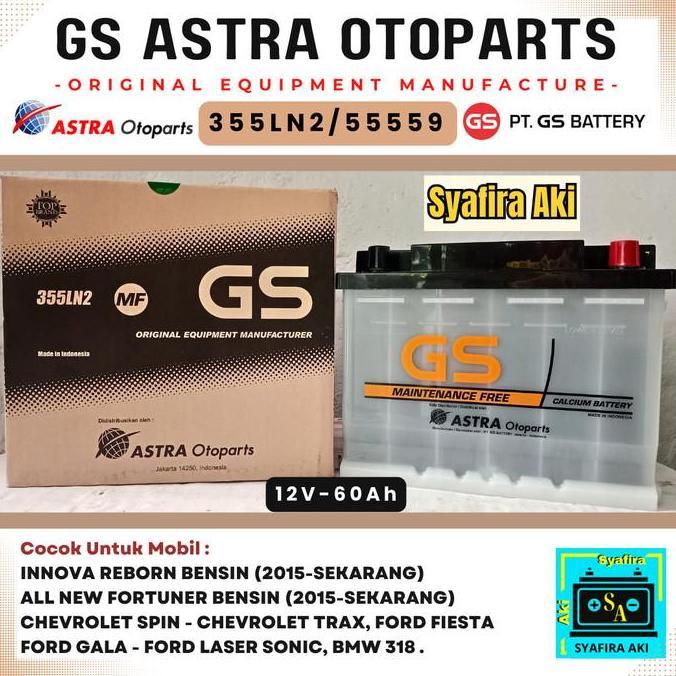 Aki Mobil FORTUNER BENSIN GS MF OEM 355LN2 / LN2 | 12V - 60Ah terlaris