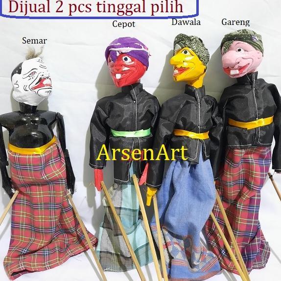 Wayang Golek Kayu Semar, Gareng, Petruk dan Cepot Ukuran Kecil (35 Cm) Kepala Bisa mengangguk dan Me
