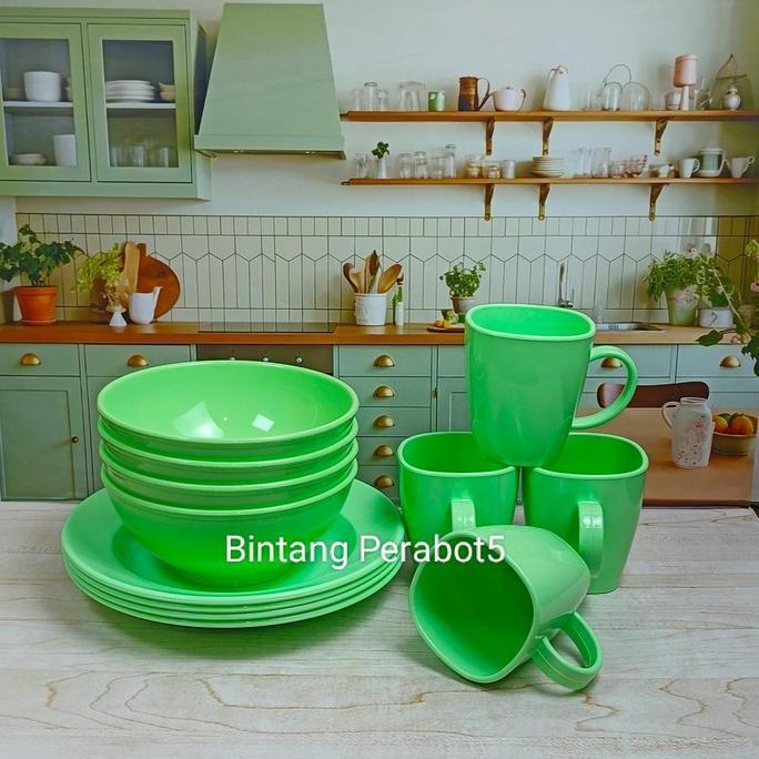 Peralatan Makan Melamin 1 Set dengan Piring, Mangkok, dan Cangkir Moel Bulat untuk Dinnerware - Kitc