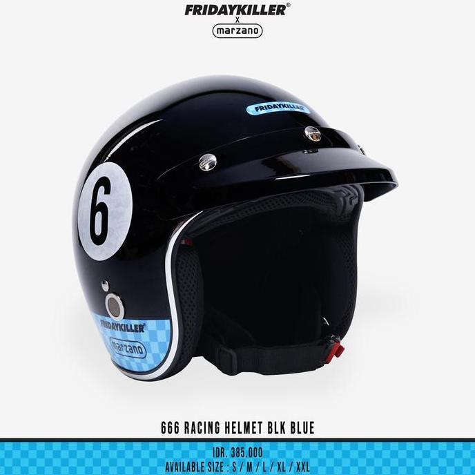 HELM RETRO KLASIK HITAM GLOSSY FRIDAY KILLER X MARZANO | 666 RACING BLK