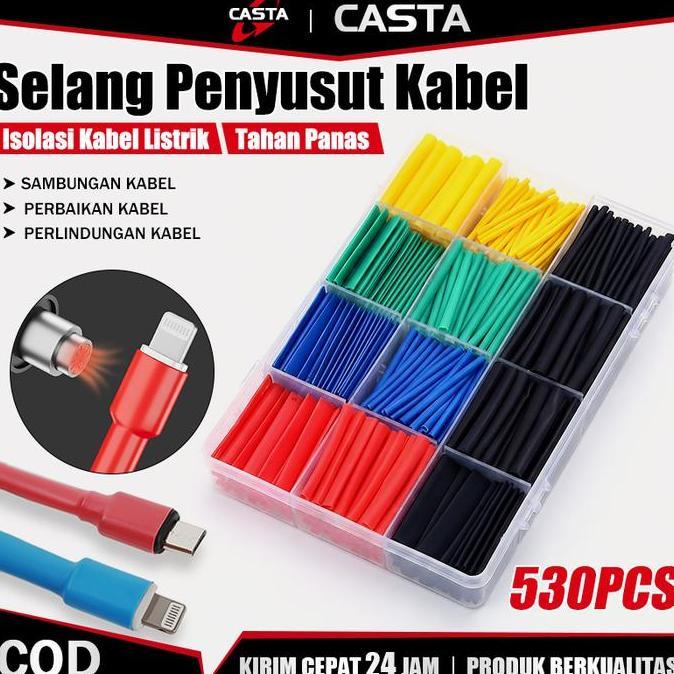 CASTA Selongsong Kabel Bakar Heat Shrink Tube 164/328/530PCS 2:1 Multi Warna Isolasi Listrik Tahan P