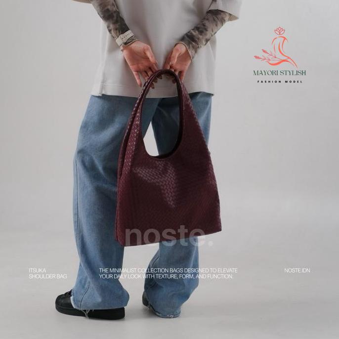noste - itsuka shoulder bag tas bahu hobo bag anyam wanita tas denim perempuan totebag bottega resle