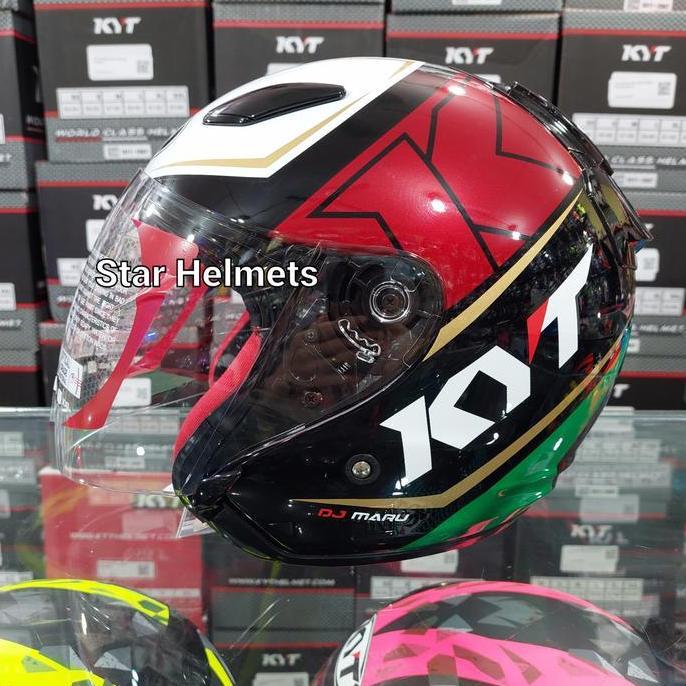 Helm KYT DJ Maru Motif #17 Black / Green / Red Maroon