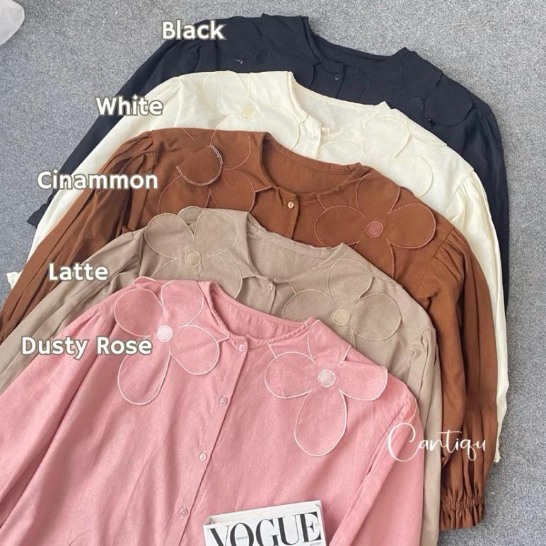 Sale Blouse Linen Bordir Daisy Atasan Muslim Wanita | Kemeja Casual Fashion Kekinian