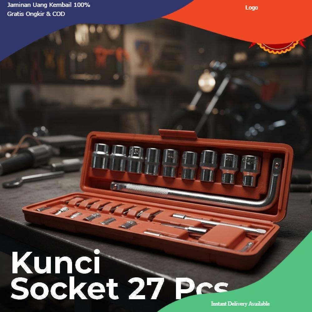 FAVORIT Kunci Shock 10SET 27SET Lengkap Komplit Obeng Socket Ring Tool Kit Alat  Mobil Motor 55A GDG