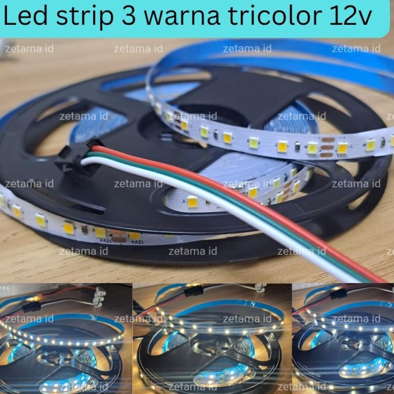 Led Strip Dimmable 3 Warna Tricolor 12V 5M 3000K 4000K 6000K