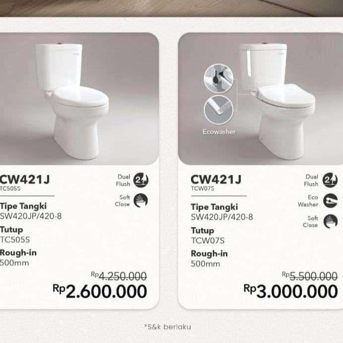 CLOSET DUDUK TOTO CW421J / KLOSET TOTO CW 421 J / TOILET TOTO CW 421 J
