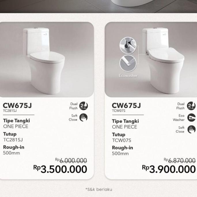 CLOSET DUDUK TOTO CW675J / KLOSET DUDUK TOTO CW 675 J / TOILET TOTO CW675J