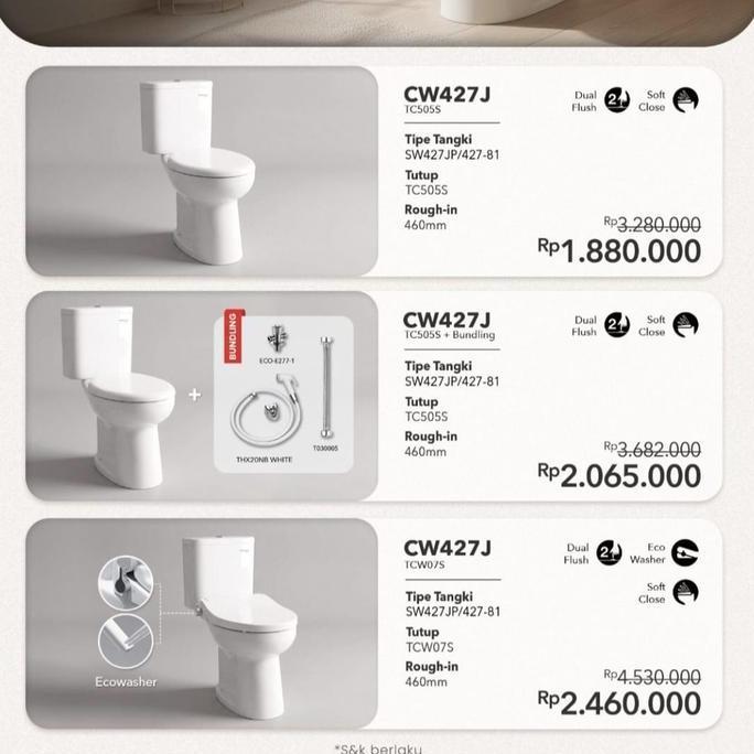 Closet Duduk TOTO CW427J / Kloset Duduk TOTO CW 427 J / Closet TOTO CW427J