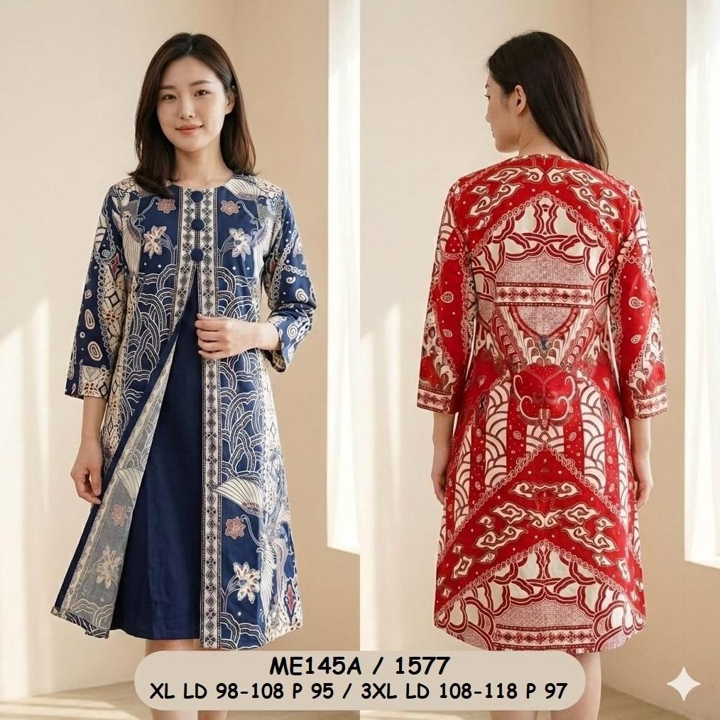 Grade Ori Dress Batik Wanita Tangan Panjang Reg - Jumbo Me145A