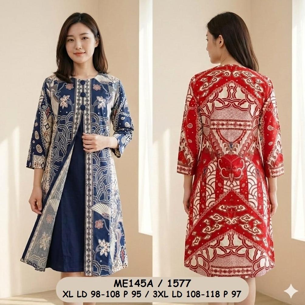 Bergaransi Dress Batik Wanita Tangan Panjang Reg - Jumbo Me145A