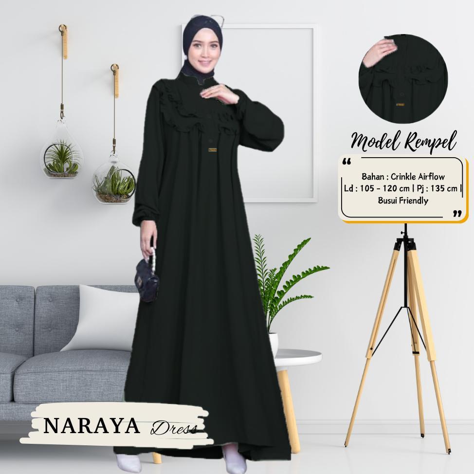Promo  Naraya Dress Crinkle / Gamis Wanita Ld 120 / Gamis Crinkle Jumbo Terbagus