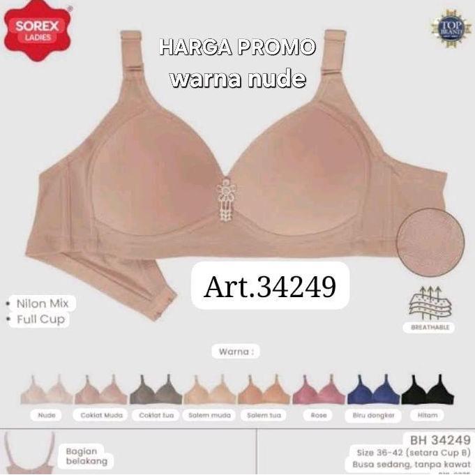 BH BRA SOREX 34249 BREATHABLE TANPA KAWAT BUSA TIPIS nylon 36/80-38/85-40/90-42/95 full cup B-C PUSH