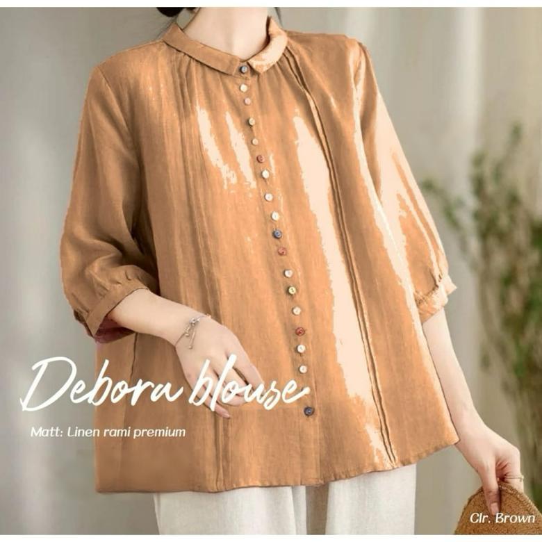 Grosir Debora Blouse Linen Jumbo Atasan Wanita Blus Kekinian