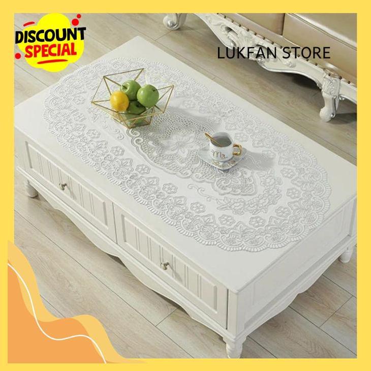 TAPLAK MEJA TAMU PVC ANTI AIR 40X85CM - KAIN ALAS MEJA MOTIF BUNGA SILVER BY LUKFAN STORE