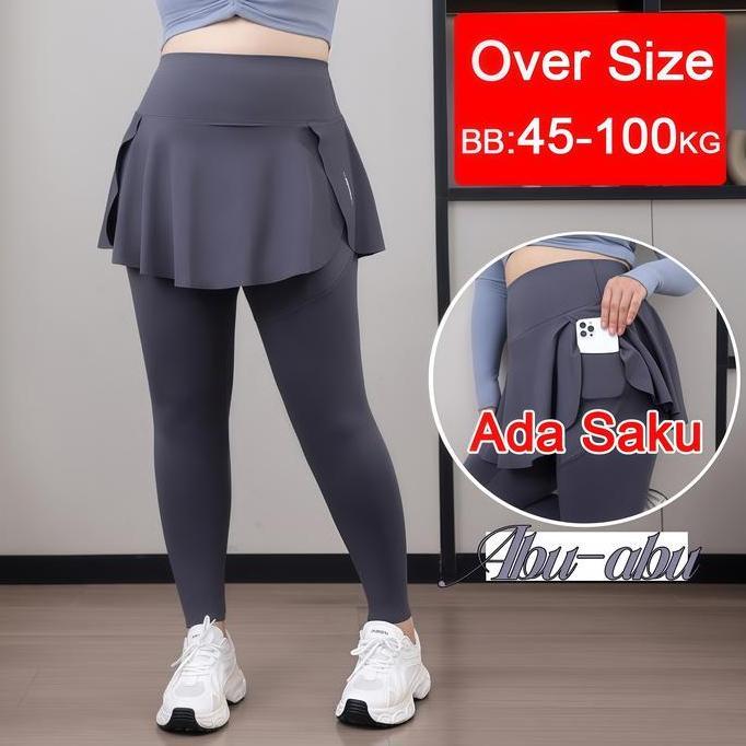 HOTSHOW Abu-abu Legging Rok Wanita Jumbo Celana Yoga & Senam Zumba Ukuran Besar Nyaman Stylish untuk